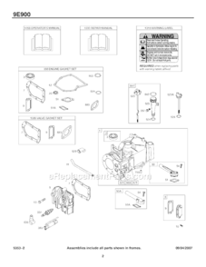 Page A Diagram and Parts List for 9E900  Briggs and Stratton Engine